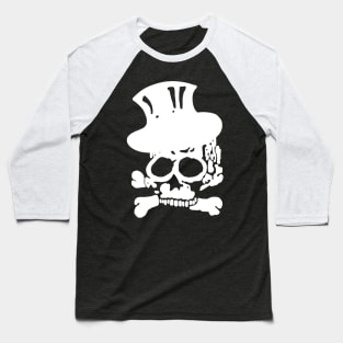 White Skull and Crossbones with Top Hat Baseball T-Shirt